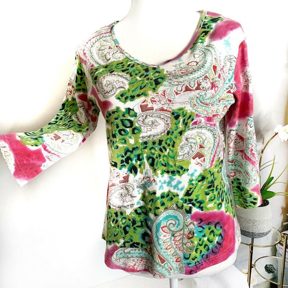Mirror Image Women's floral Design 3/4 Sleeves Blouse Top Size large tee - Picture 2 of 10